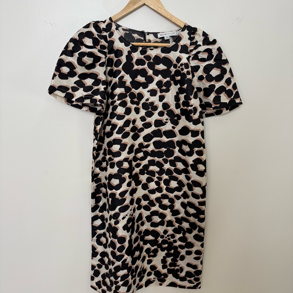See By Chloe Black and Cream Leopard Mini Dress